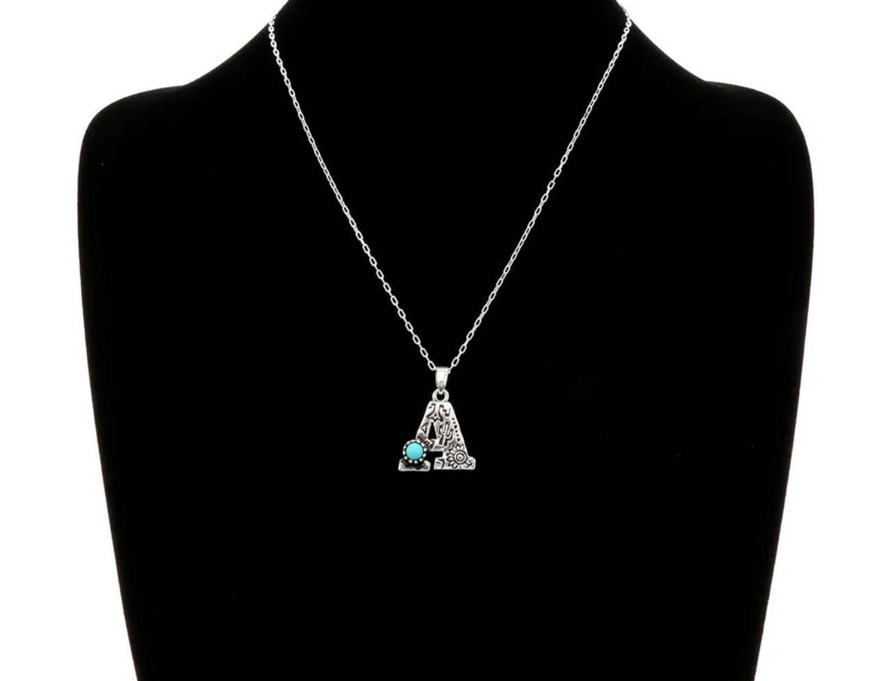 Initial Stamped Turquoise Teardrop Stone Pendant Necklace