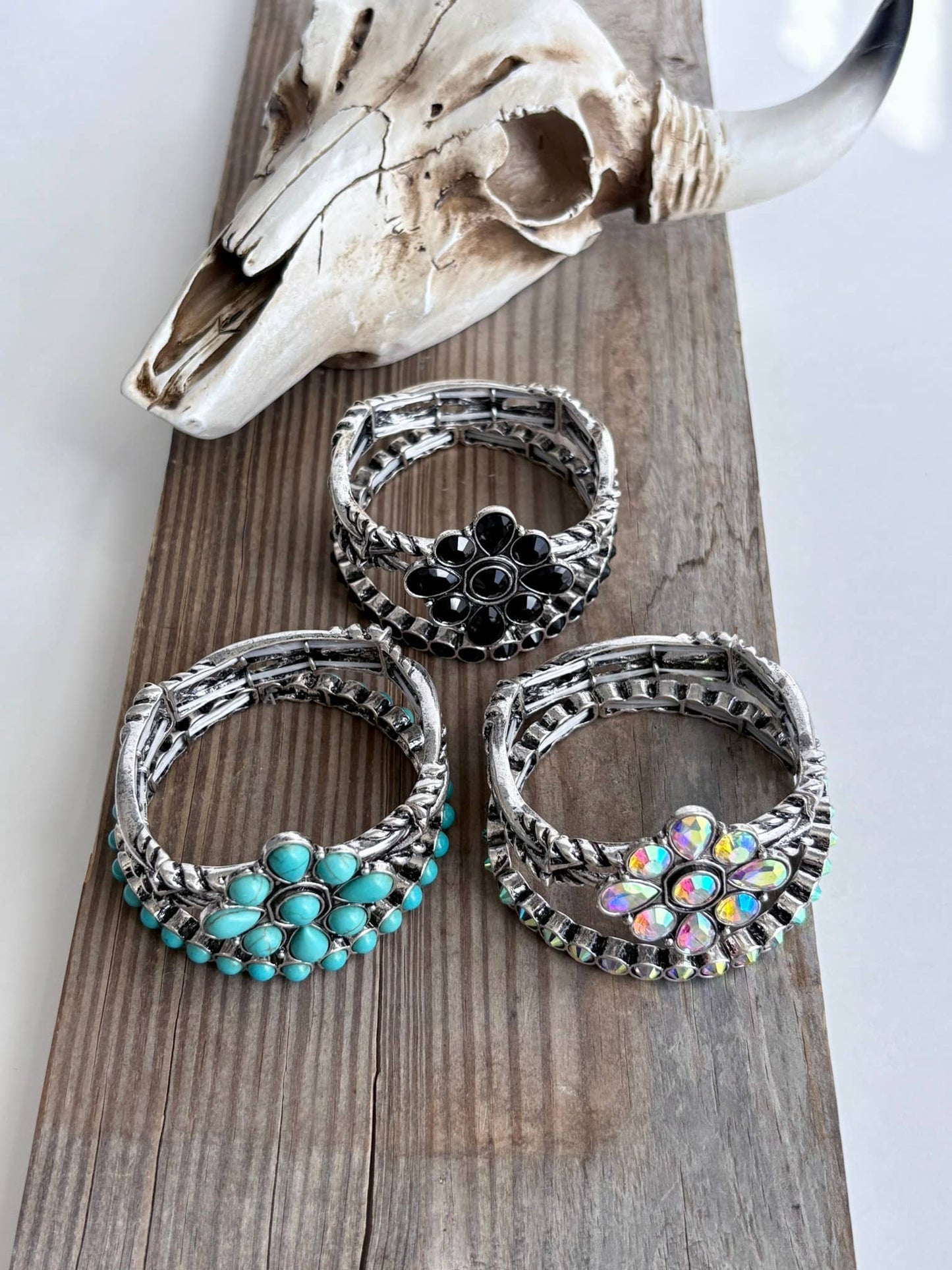 2 Layer Concho Stone Western Stretch Bracelet