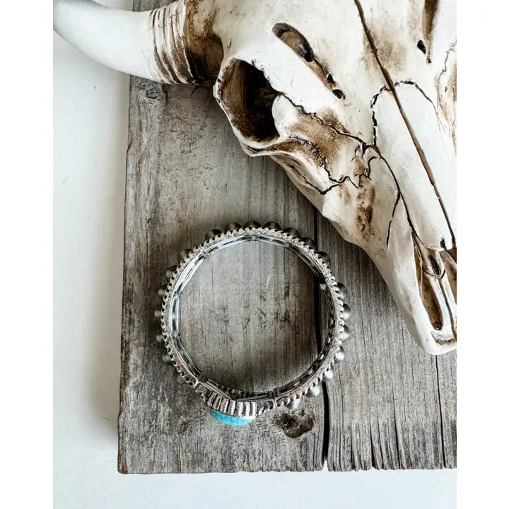 Navajo Style Pearl Stone Stretch Bracelet