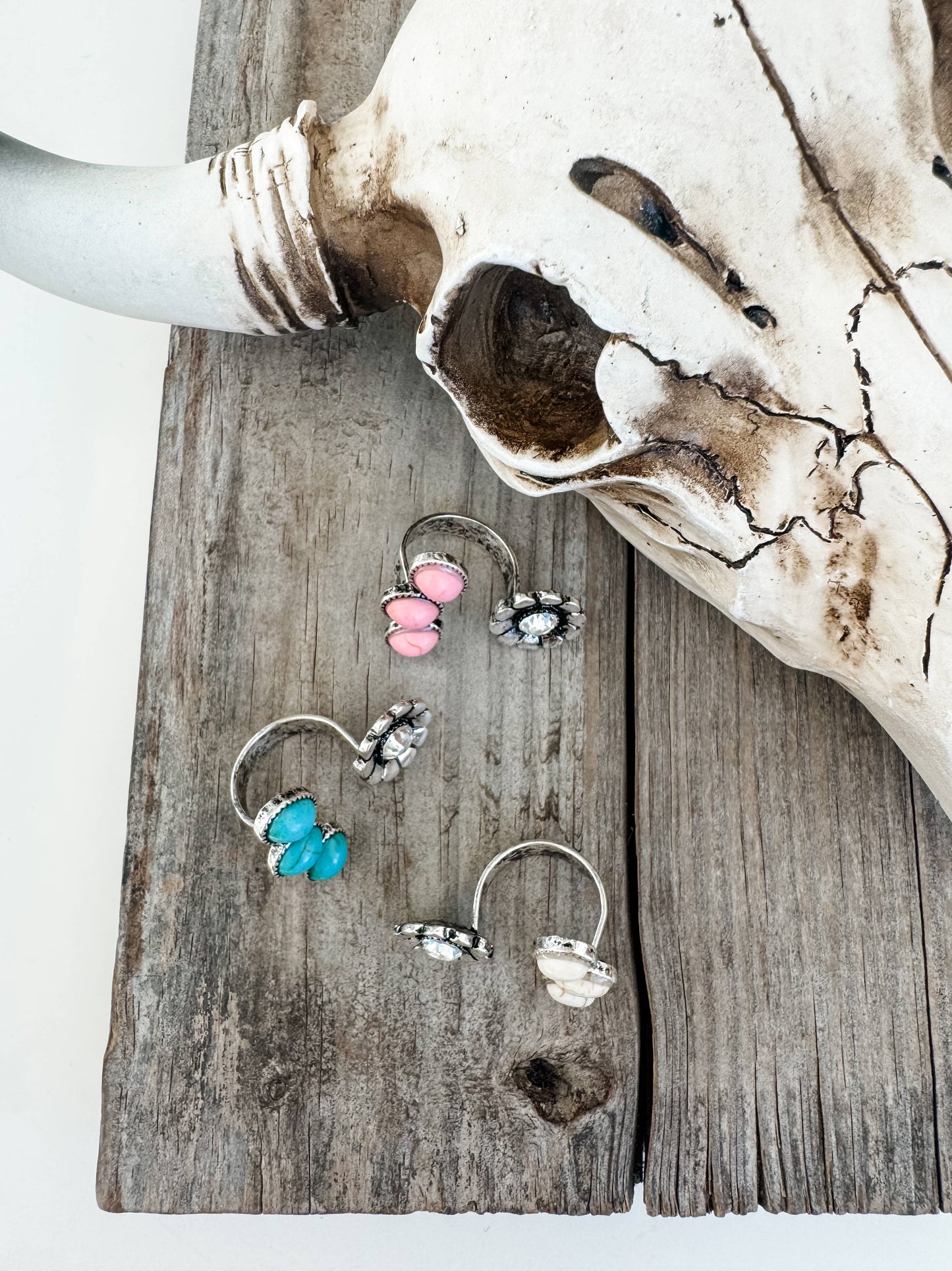 Western Natural Stone Flower Open Cuff Ring