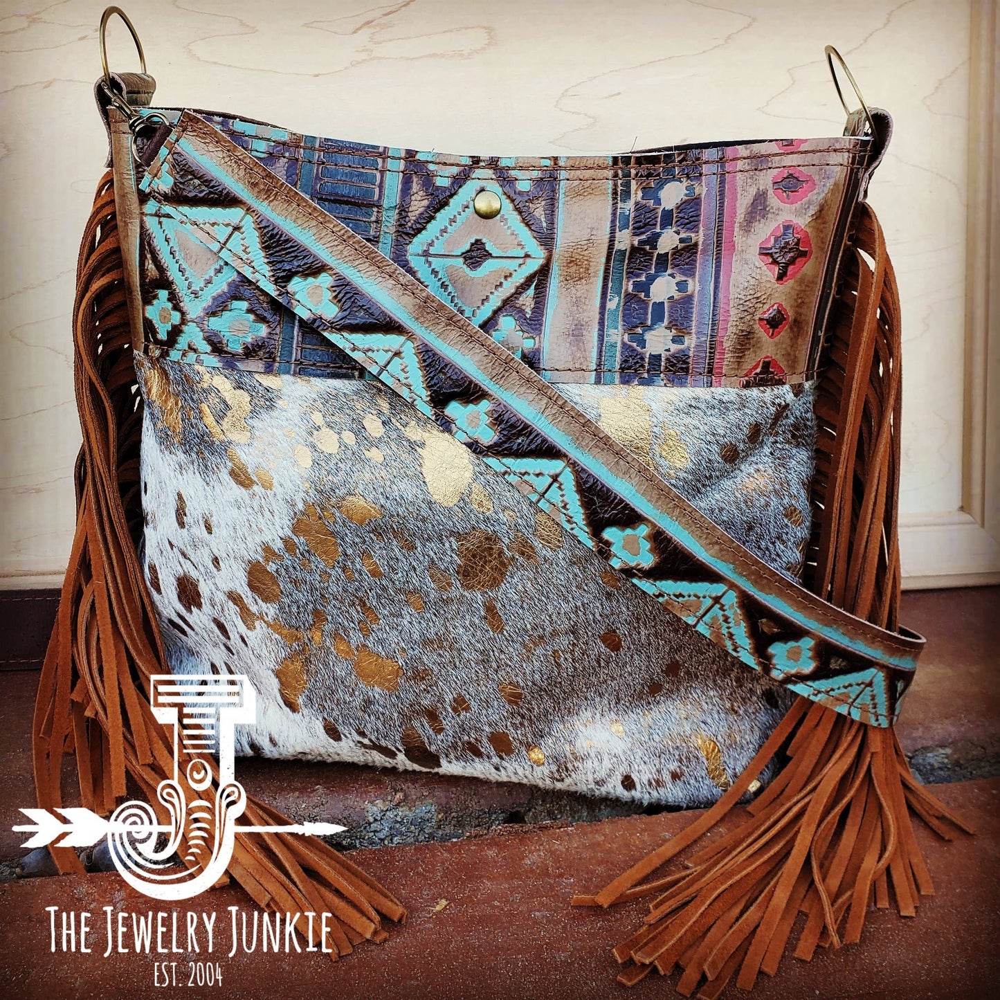 Tejas Leather Bucket Metallic Handbag Turquoise Navajo 505f
