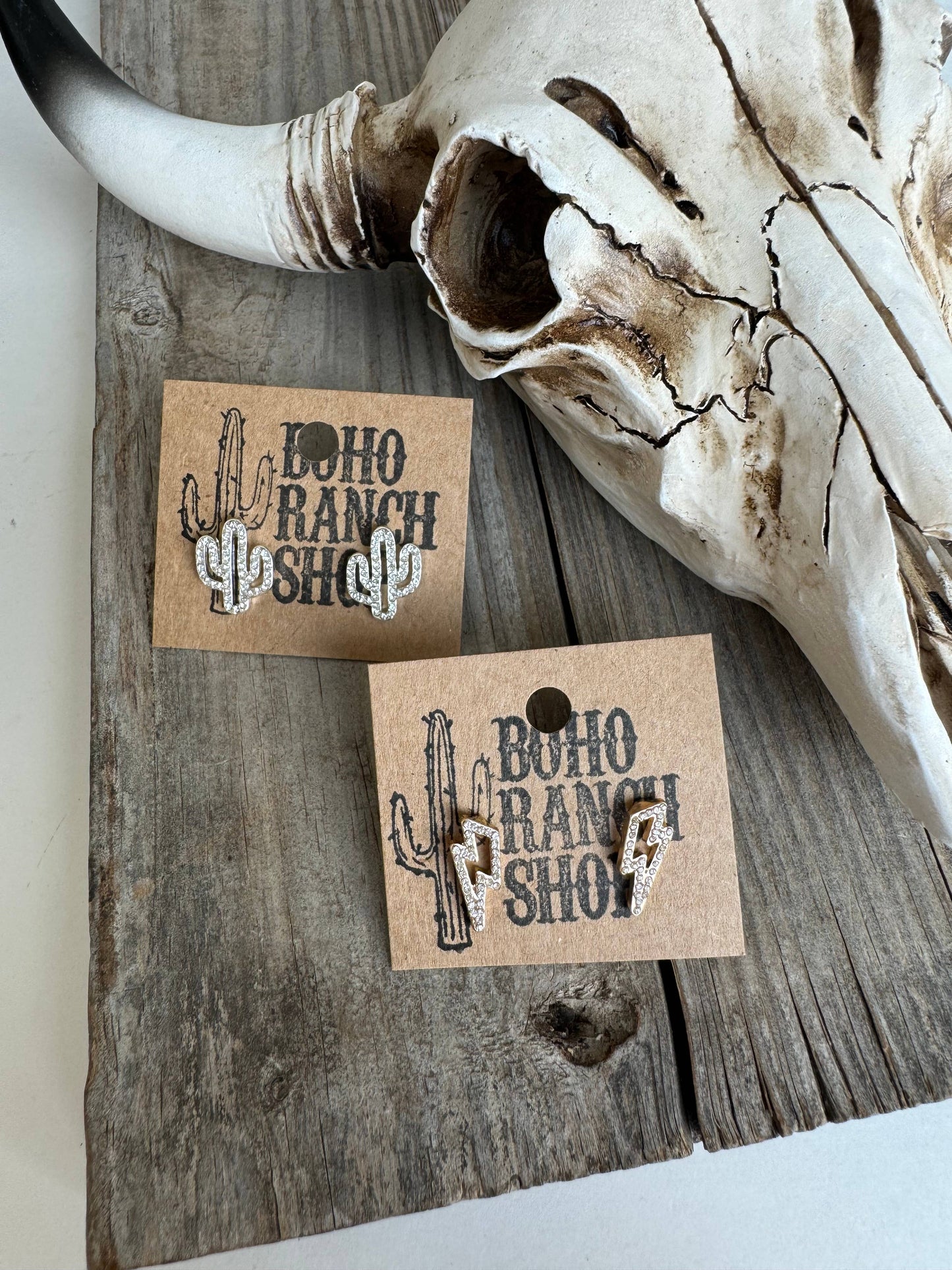 Western cut out paved Stud earrings - cowboy boots hat bow