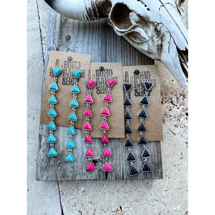 Western Triangle Stone Drop Stud Earrings