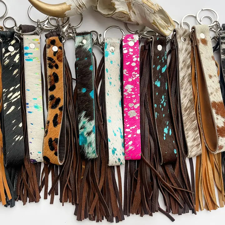 Cowhide Leather Fringe Tassel Keychain
