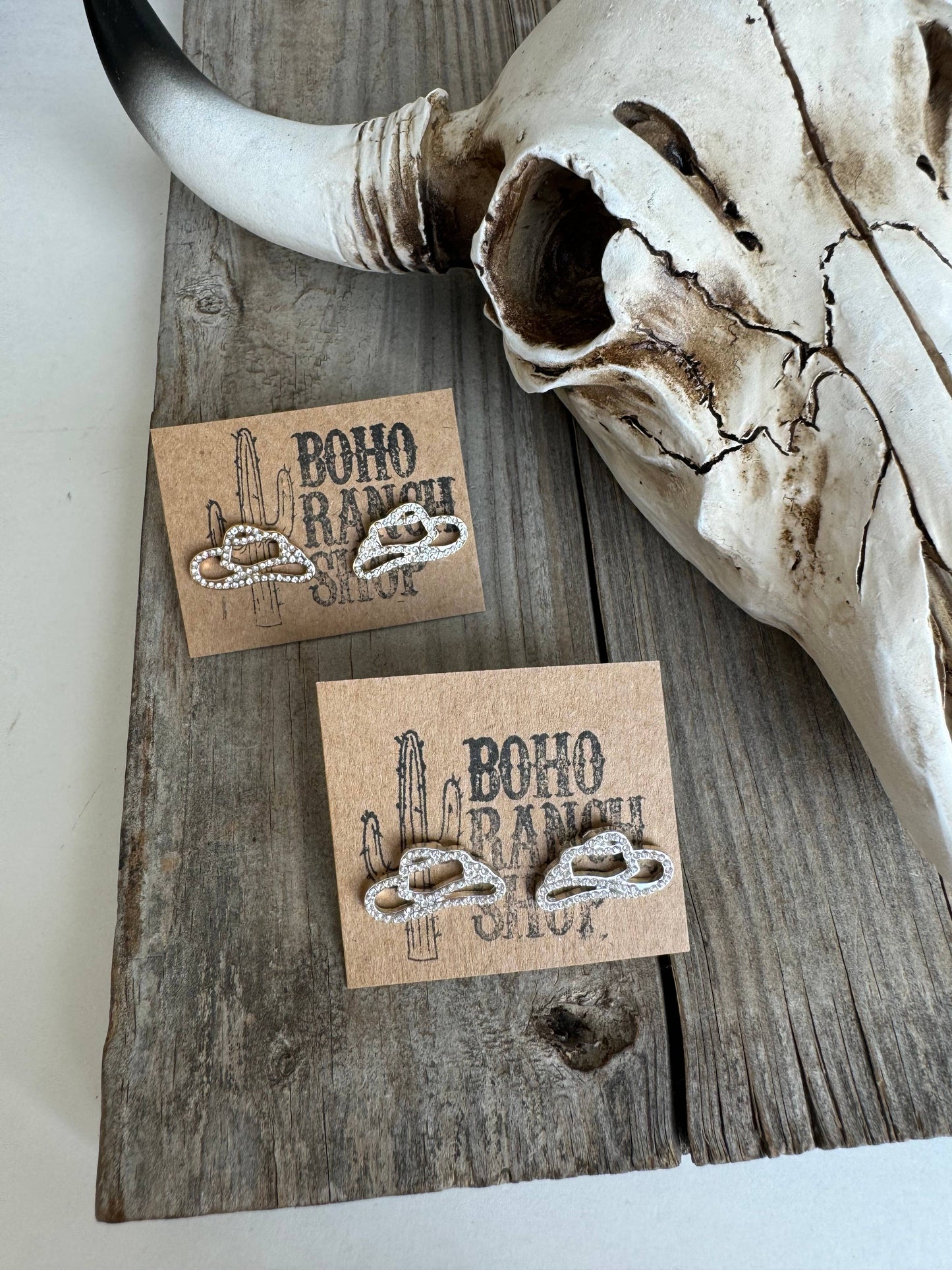 Western cut out paved Stud earrings - cowboy boots hat bow