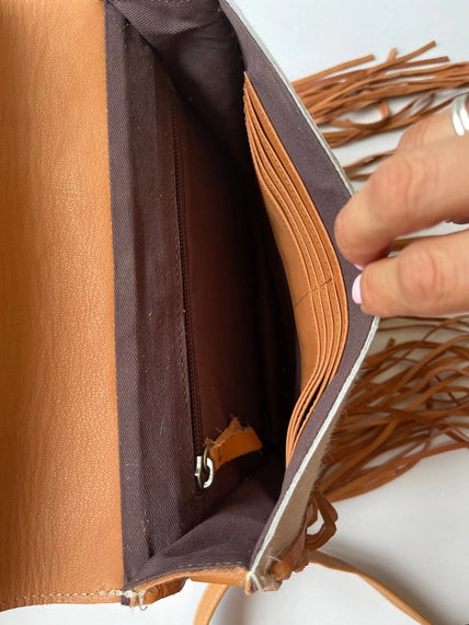 Western Leather Cowhide Fringe Tassel Clutch Crossbody
