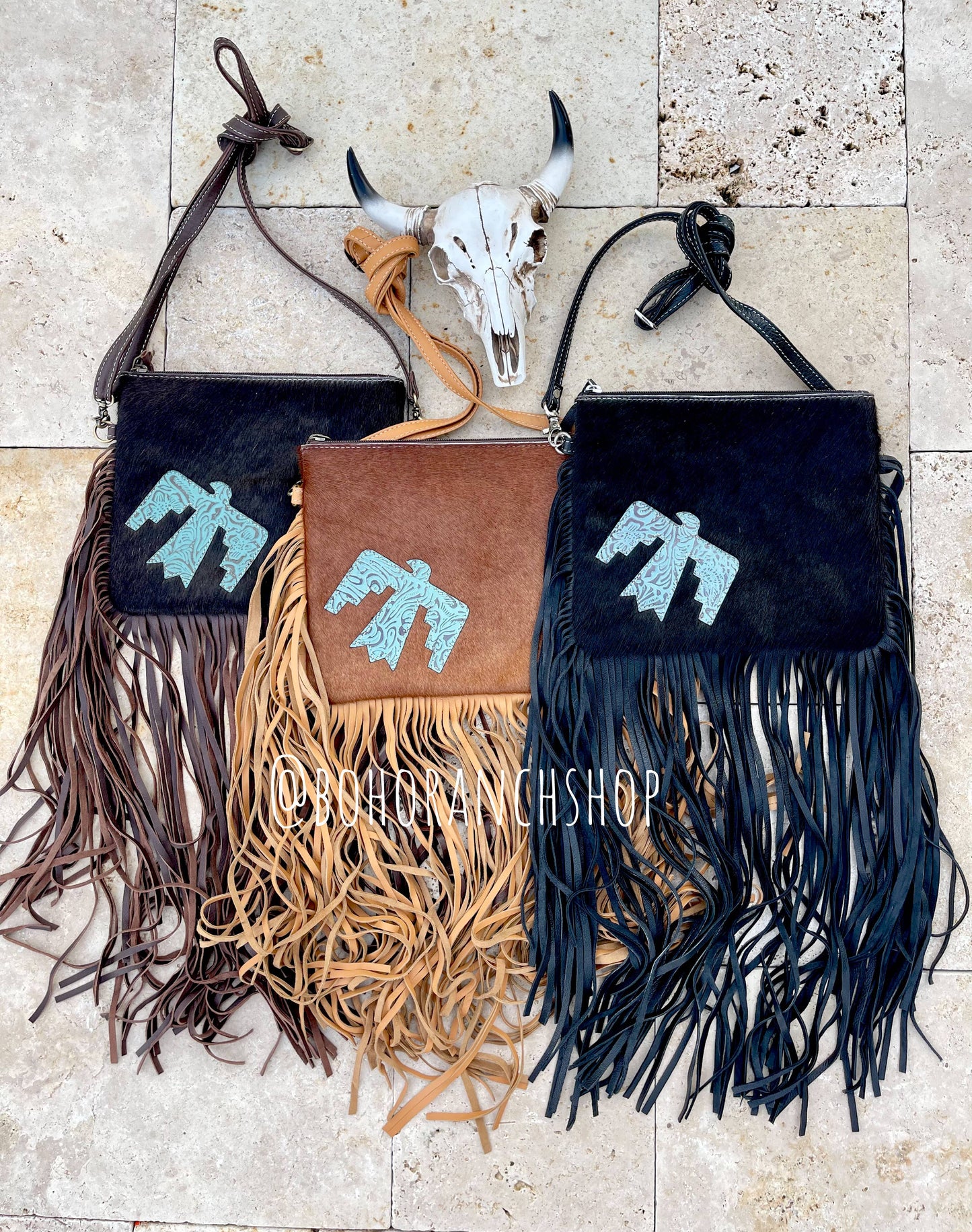THUNDERBIRD COWHIDE CROSSBODY tooled Leather Cowhide Clutch
