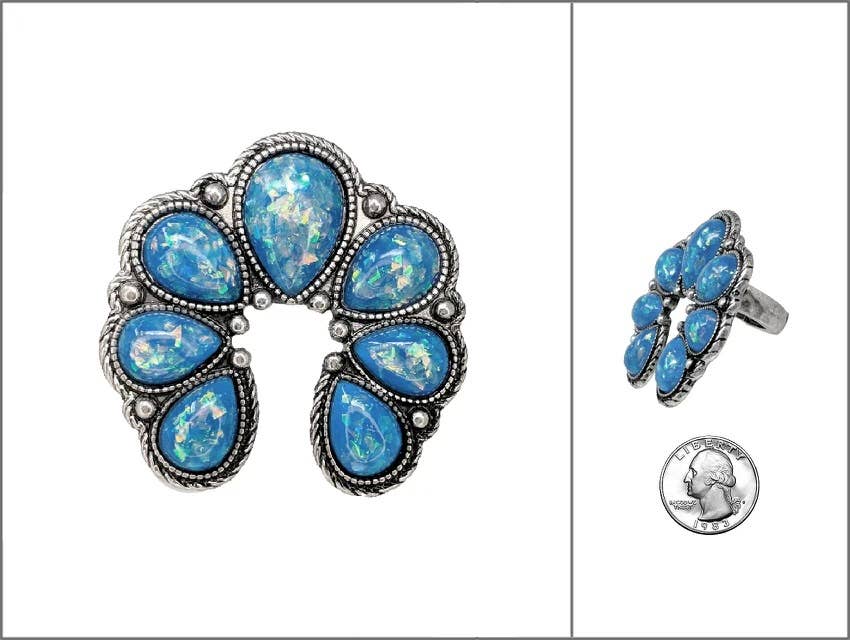 Western Opal Stone Squash Blossom Stretch Ring