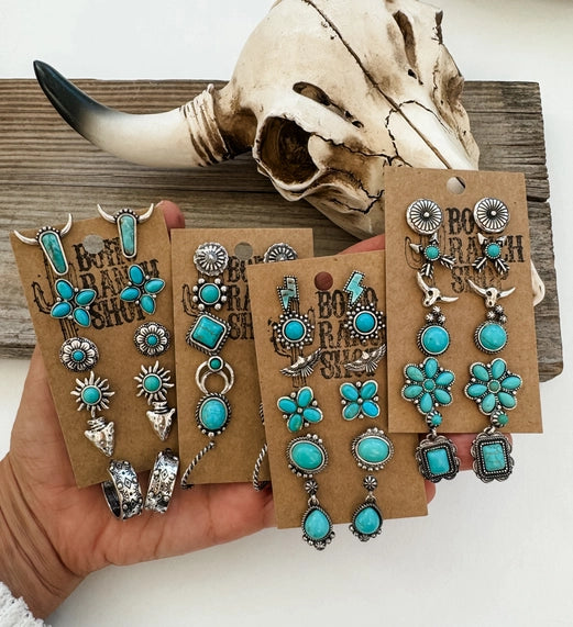 6 Pair Western Navajo Style Stud Earring Set