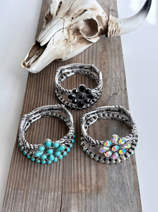 2 Layer Concho Stone Western Stretch Bracelet