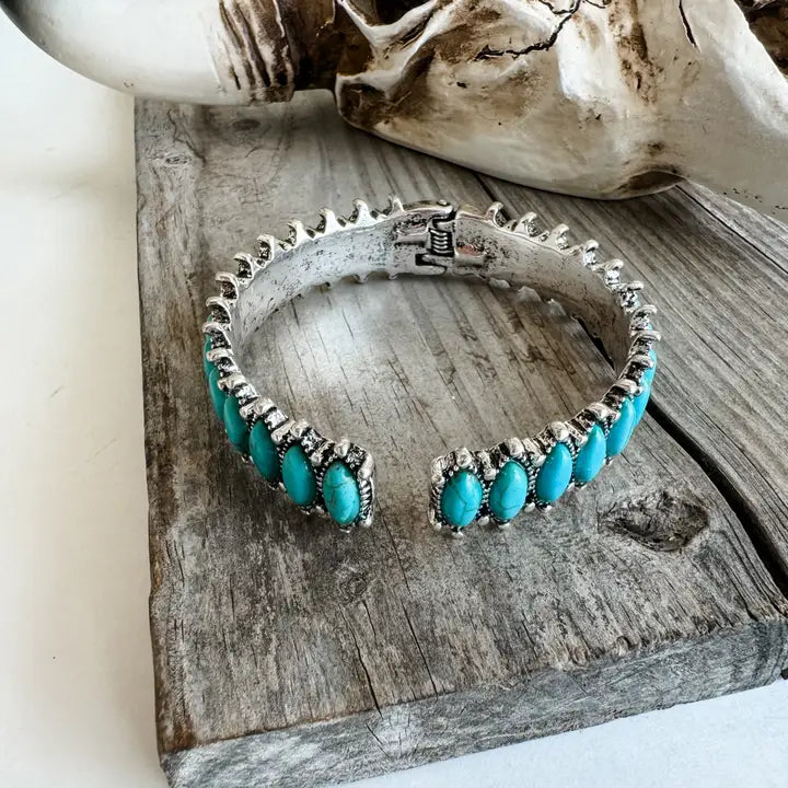 Western Oval Stone Hinge Bangle Bracelet