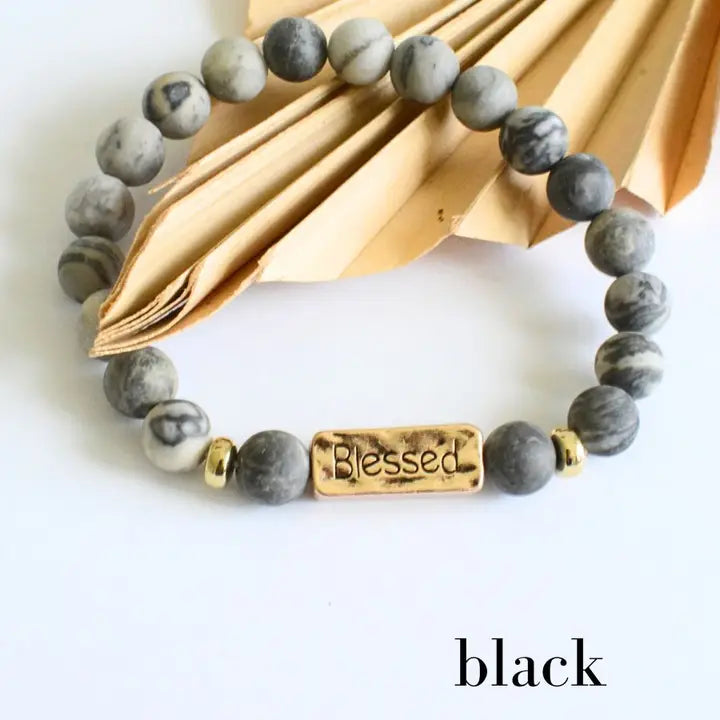 Blessed Stone Stretch Inspirational Religious Bracelet