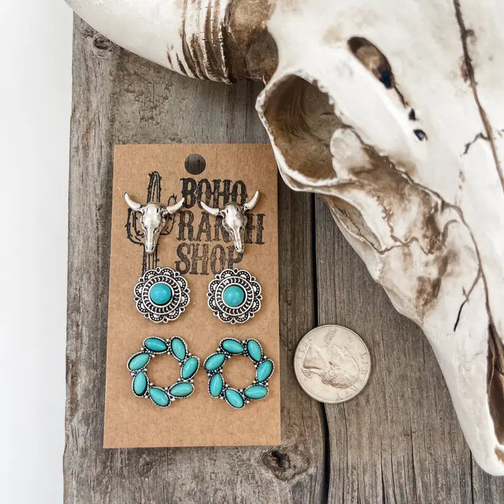 3 Pair Western Earring Set