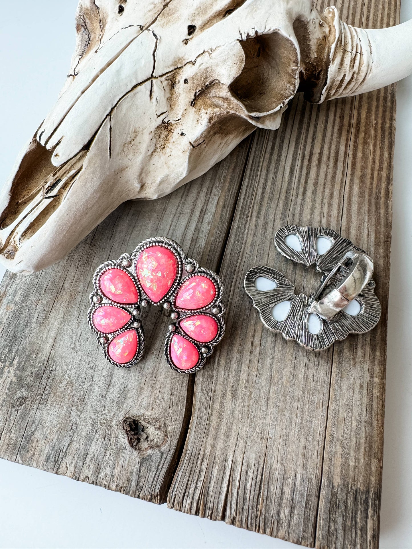 Western Opal Stone Squash Blossom Stretch Ring