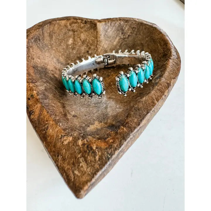 Western Oval Stone Hinge Bangle Bracelet