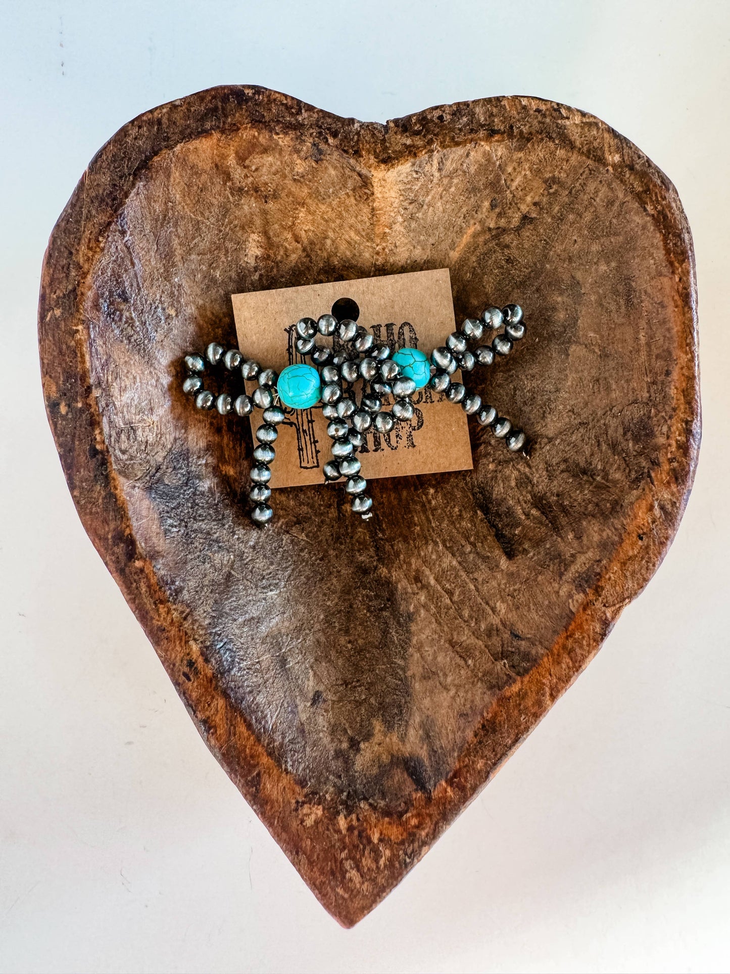Western Navajo Style Pearl Bow Stud Earrings
