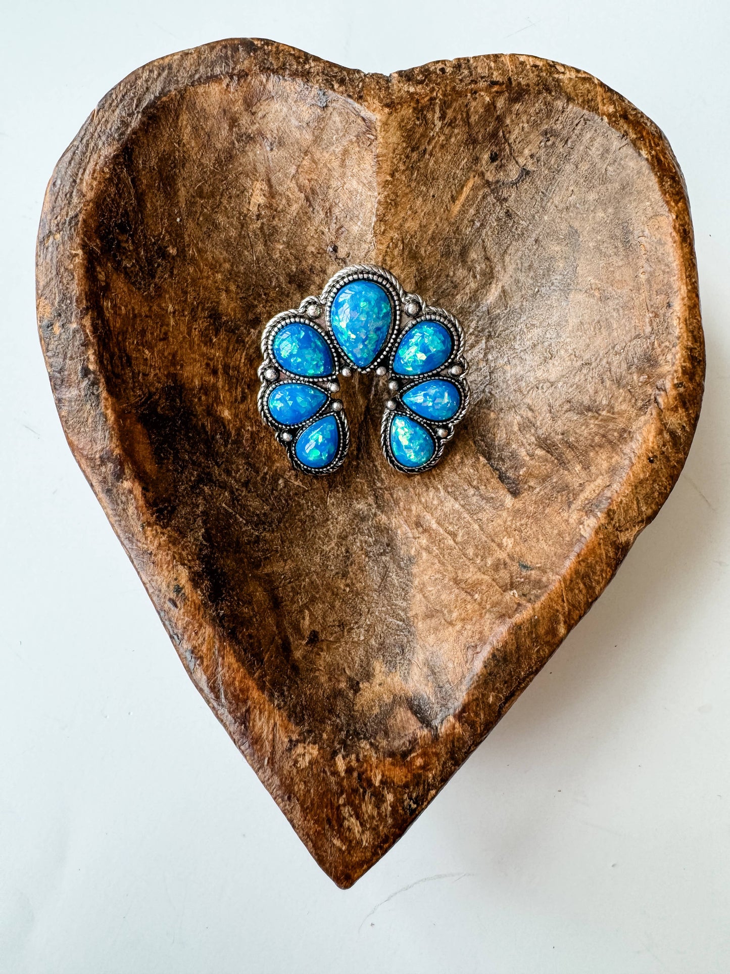 Western Opal Stone Squash Blossom Stretch Ring