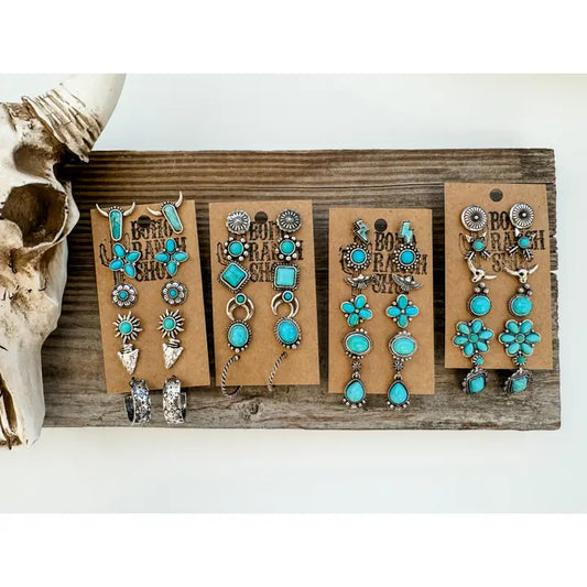 6 Pair Western Navajo Style Stud Earring Set