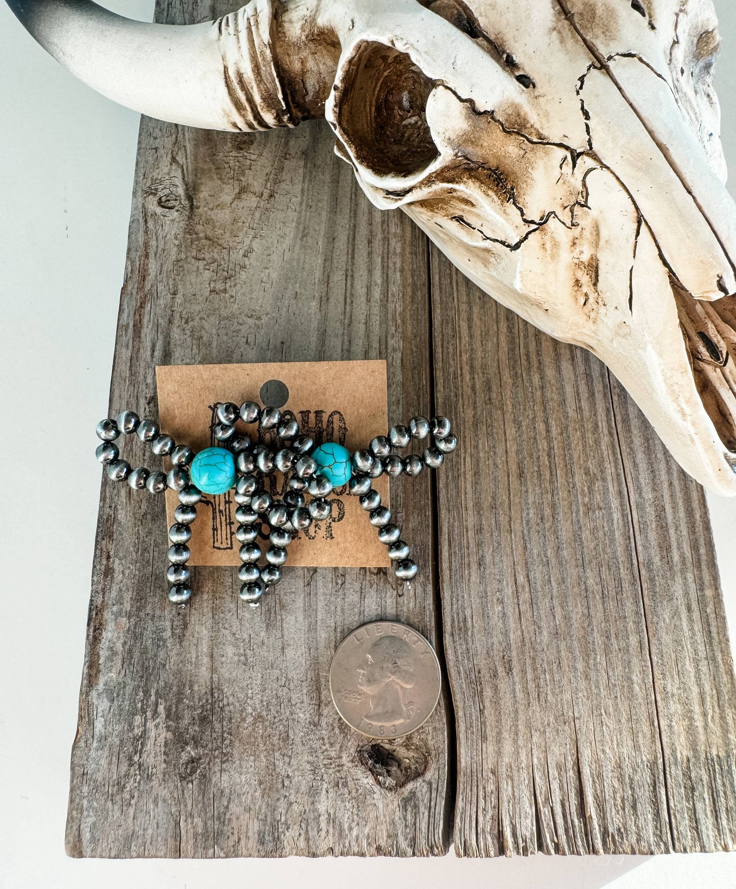 Western Navajo Style Pearl Bow Stud Earrings