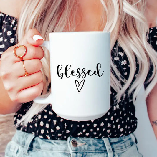 15oz Blessed Ceramic Coffee Mug, Blessed, Coffee Mug