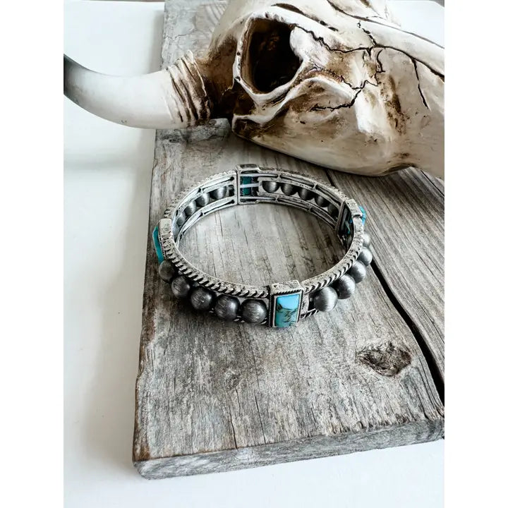 Navajo Style Pearl Stone Stretch Bracelet