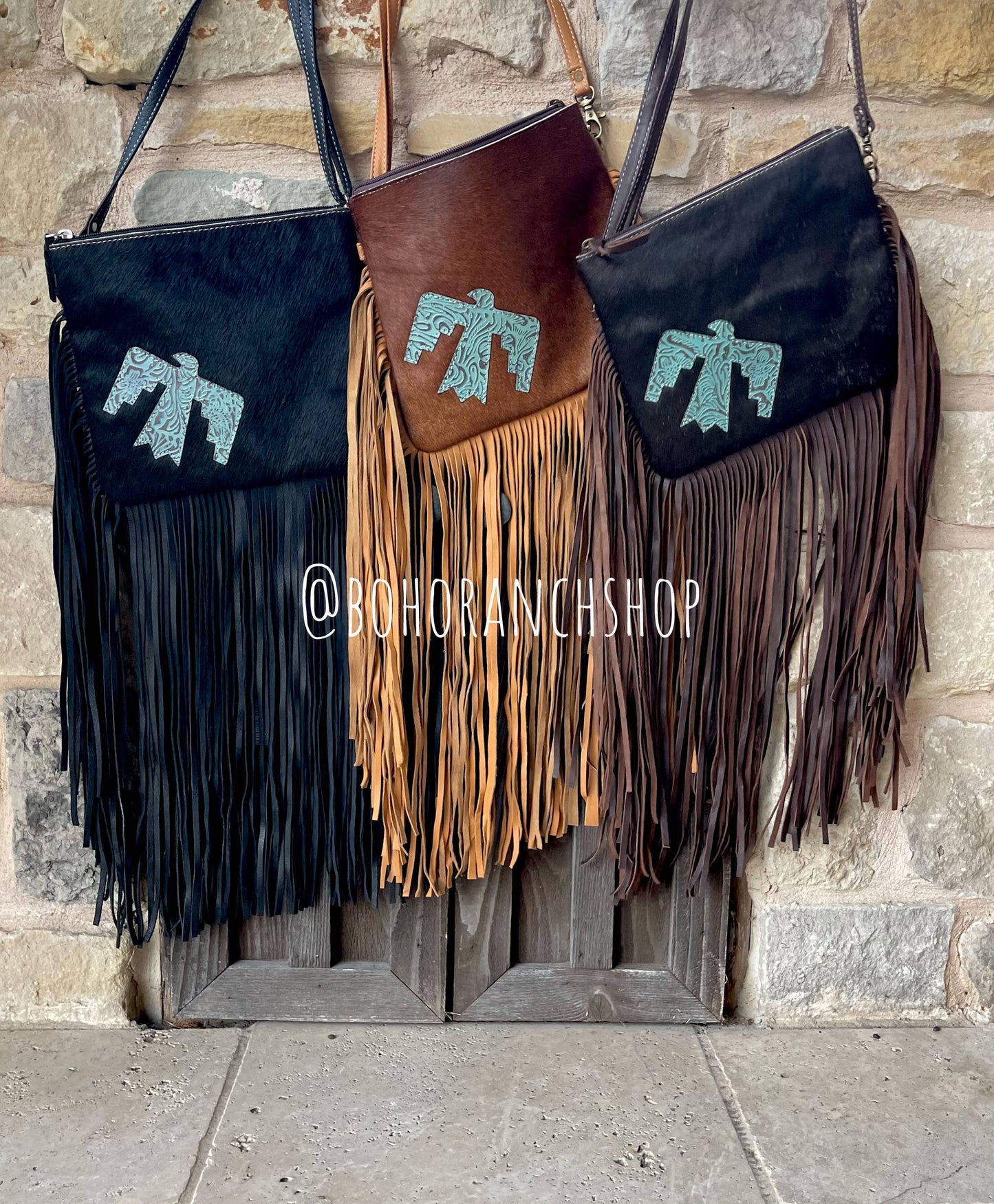 THUNDERBIRD COWHIDE CROSSBODY tooled Leather Cowhide Clutch