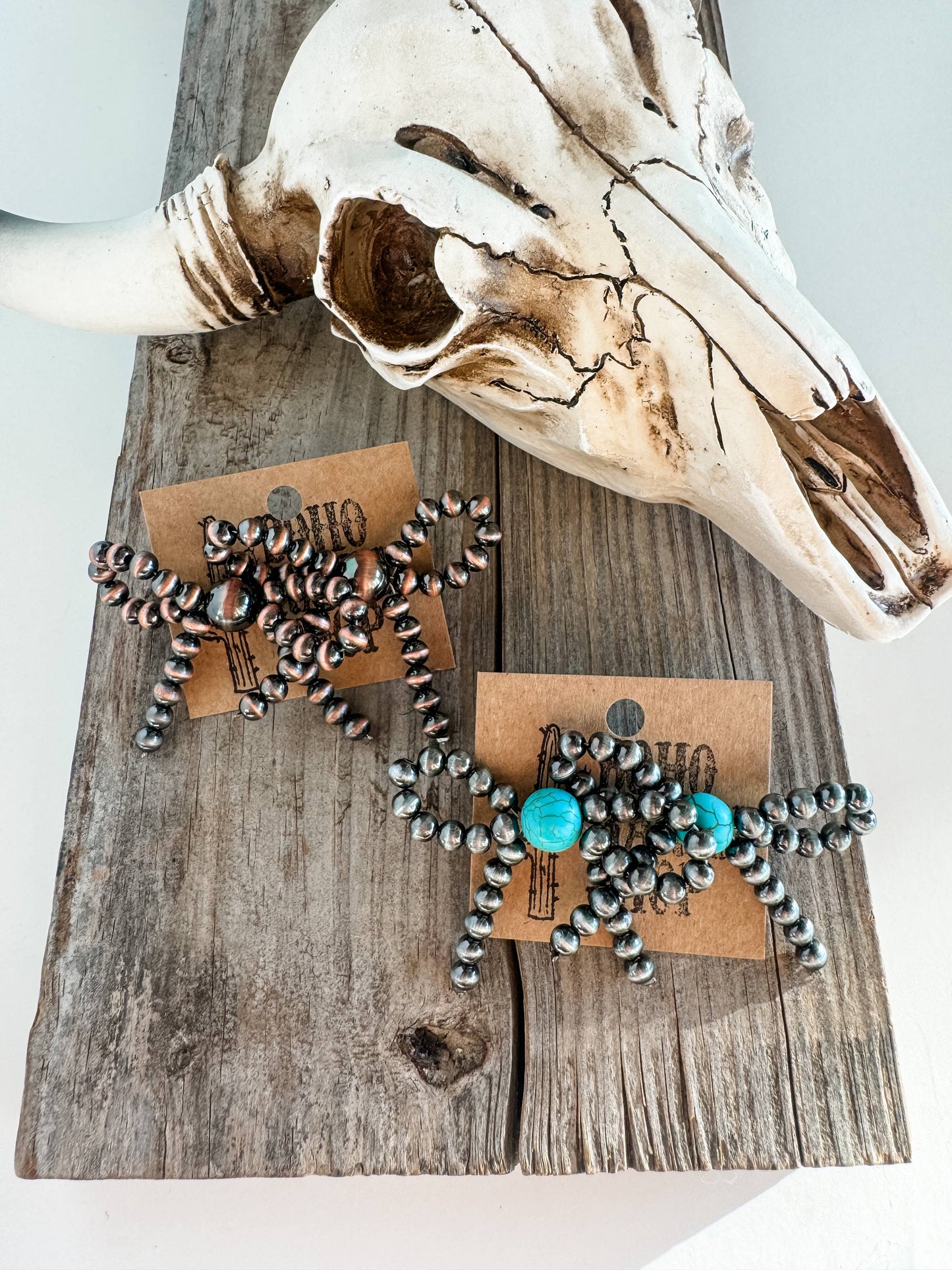 Western Navajo Style Pearl Bow Stud Earrings