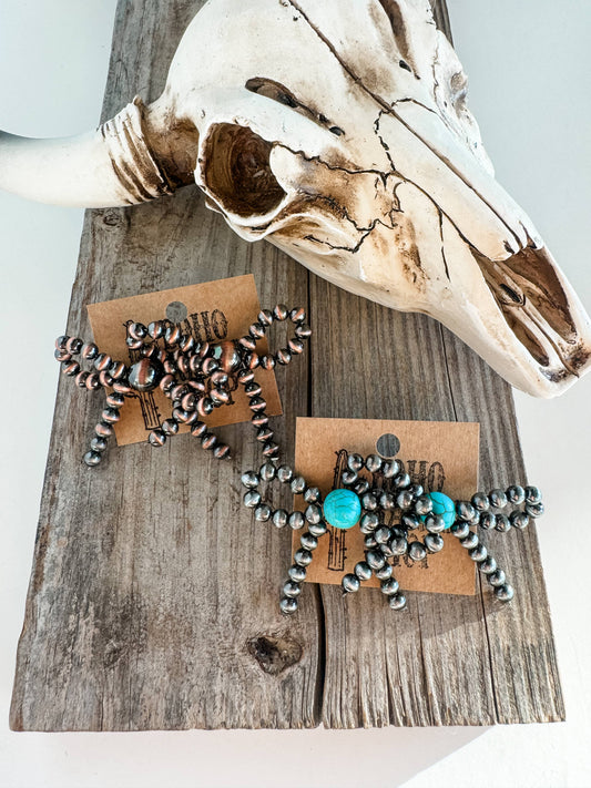Western Navajo Style Pearl Bow Stud Earrings