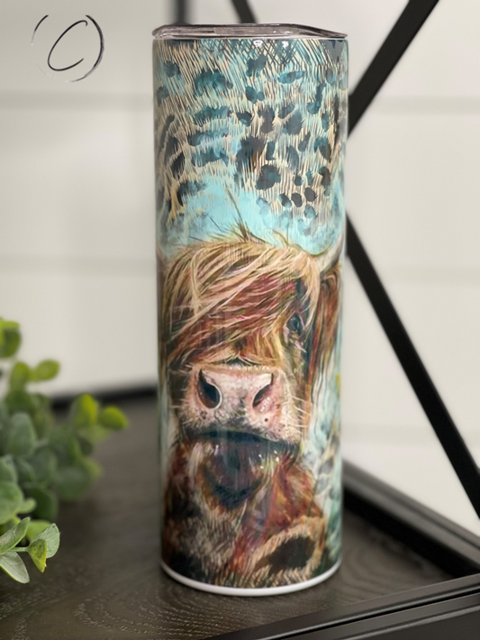 Leopard Highland Cow 20oz Skinny Tumbler