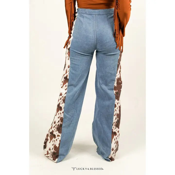 Cow Side Panel Tummy Control Wide Leg Jeans