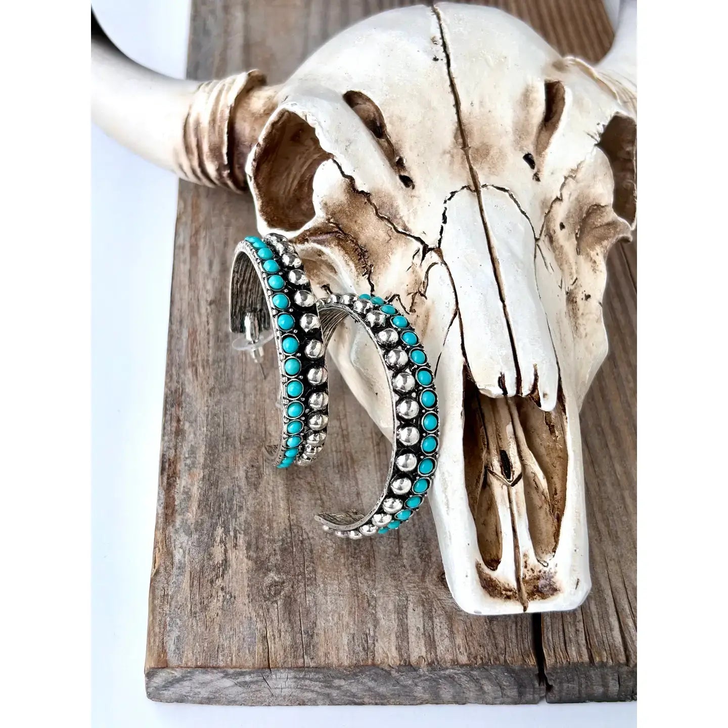 2" Western Style Stone Stud Open Hoop Earrings