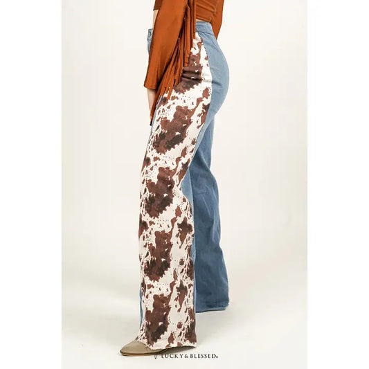 Cow Side Panel Tummy Control Wide Leg Jeans