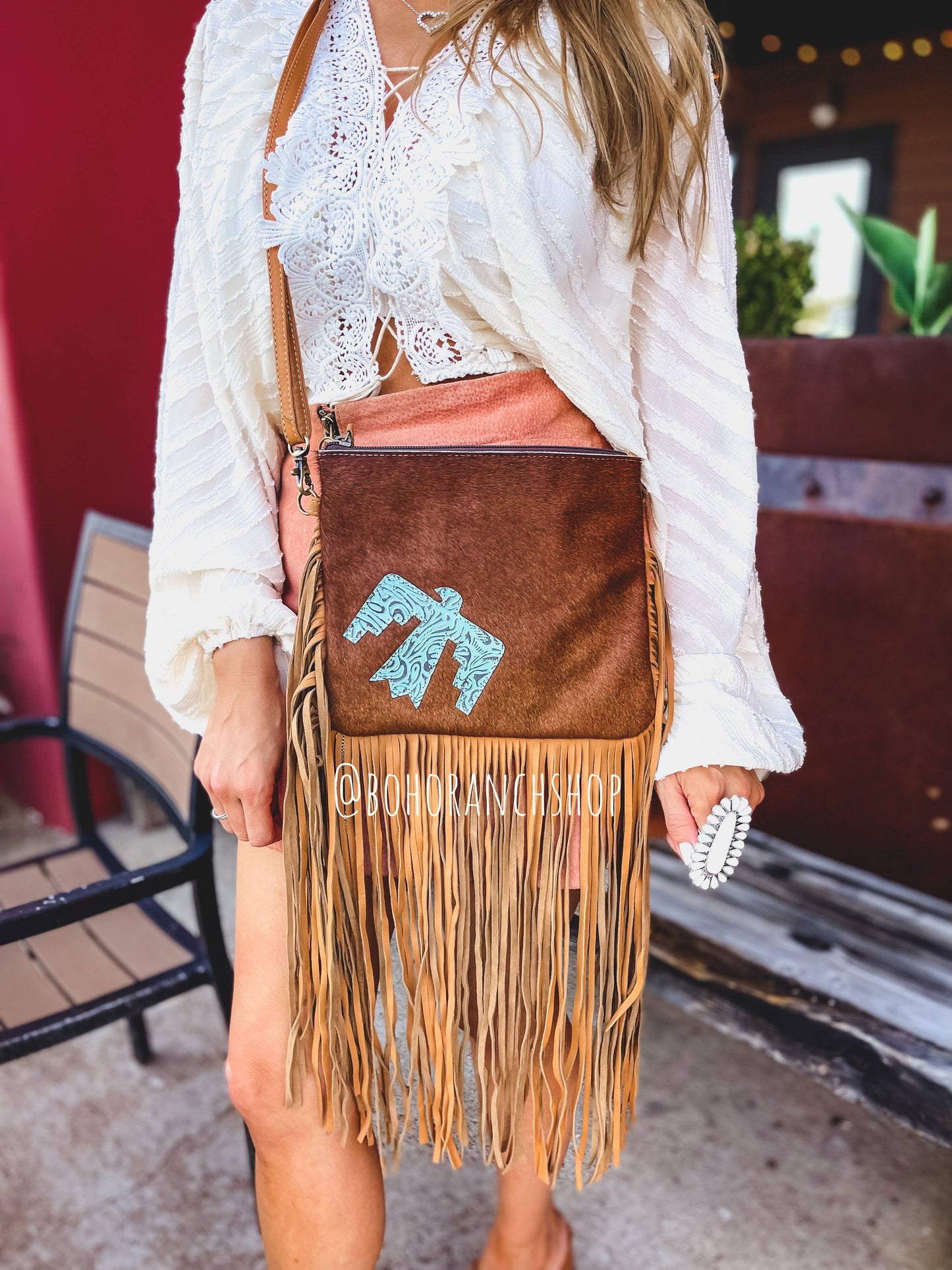 THUNDERBIRD COWHIDE CROSSBODY tooled Leather Cowhide Clutch