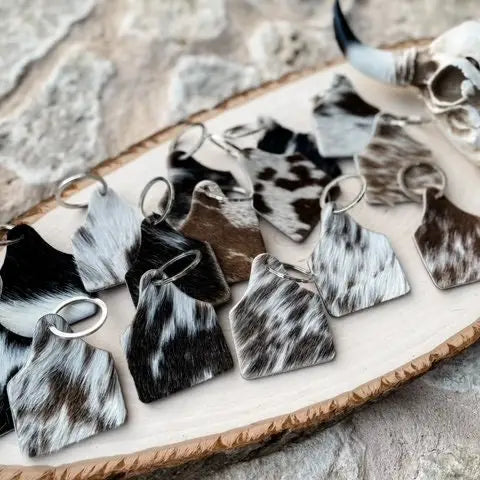 Cowhide Eartag Keychain