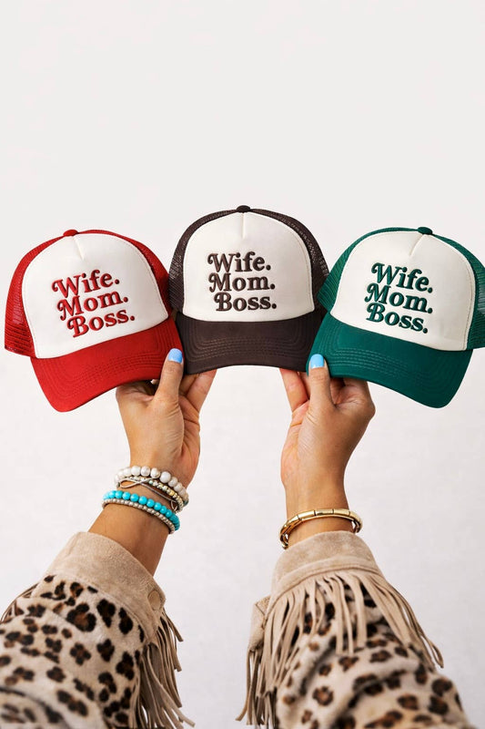 WIFE MOM BOSS - Western Trucker Meshback Ball Cap Hat