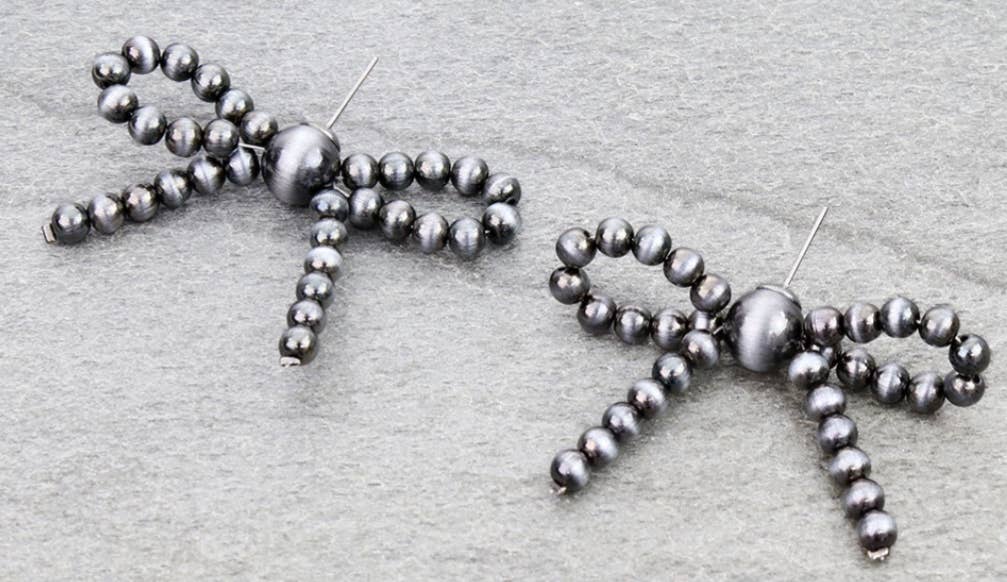 Western Navajo Style Pearl Bow Stud Earrings