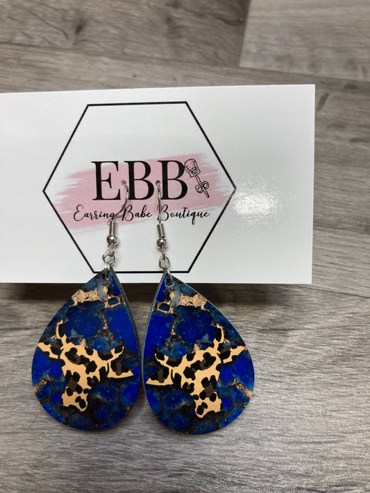 Leopard Bull Skull Wood Earrings