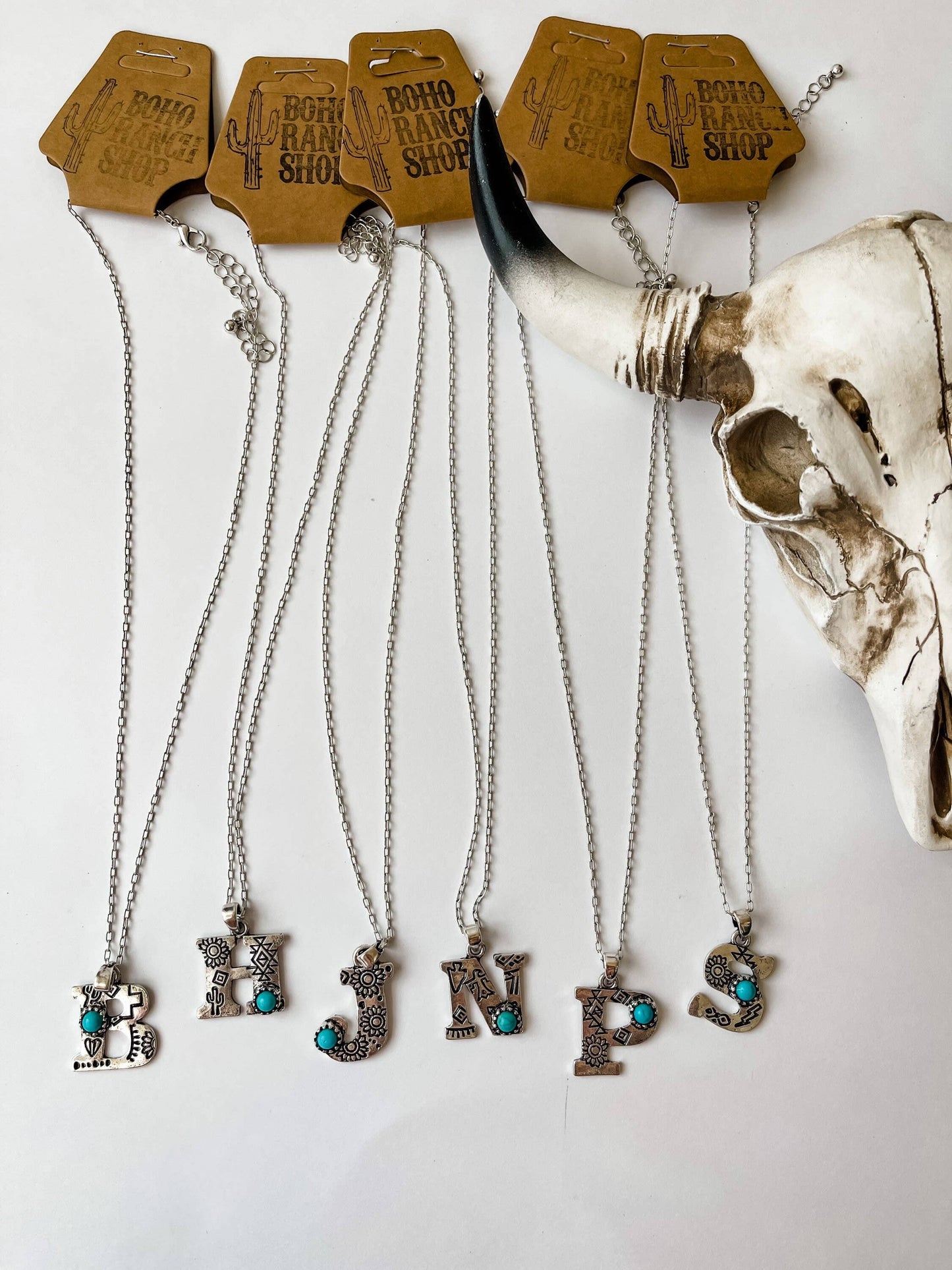 Initial Stamped Turquoise Teardrop Stone Pendant Necklace