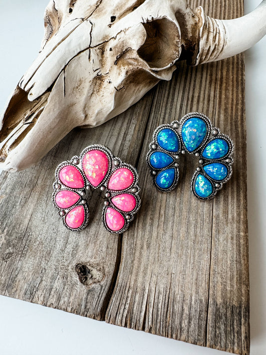 Western Opal Stone Squash Blossom Stretch Ring