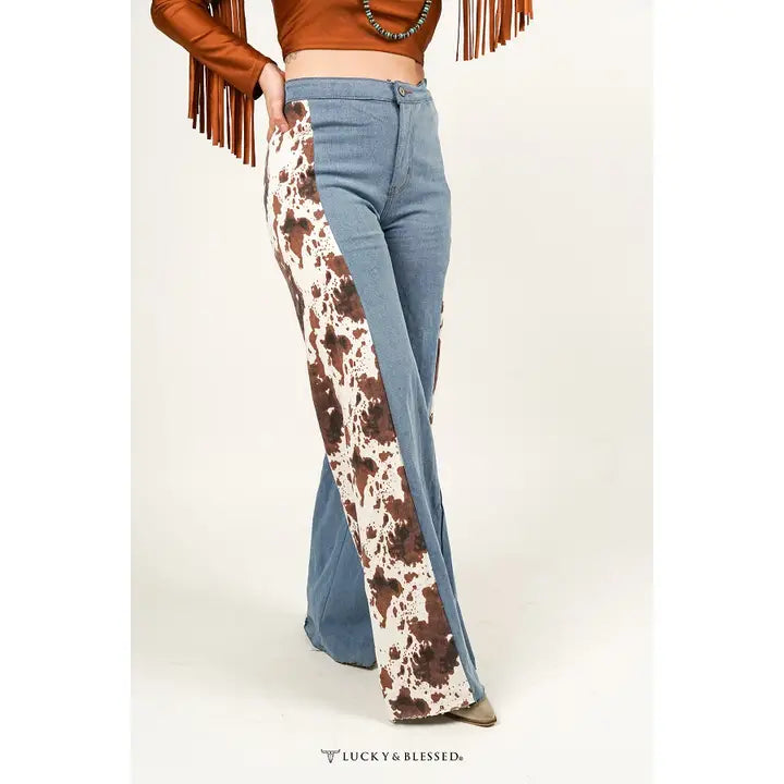 Cow Side Panel Tummy Control Wide Leg Jeans