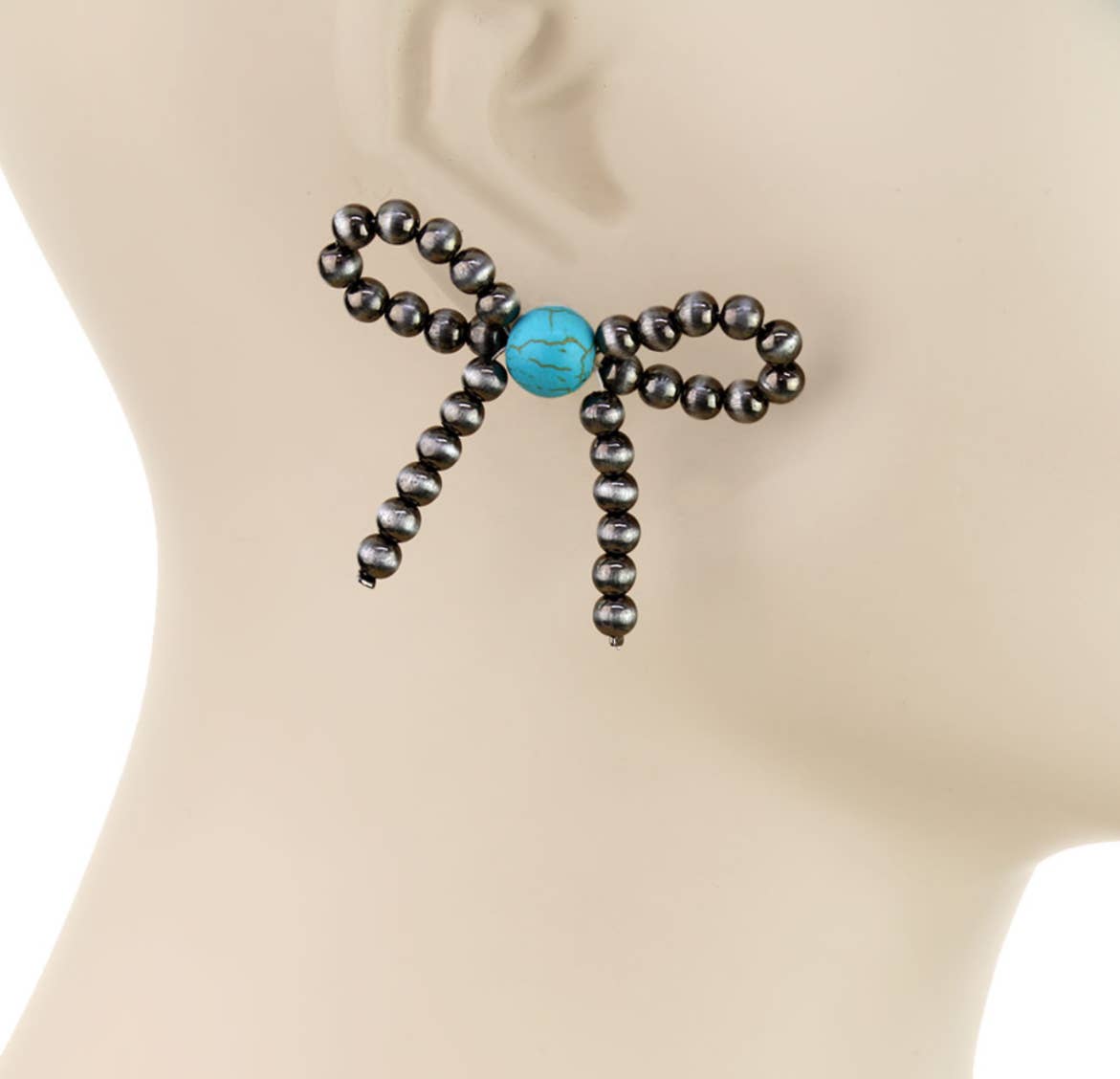 Western Navajo Style Pearl Bow Stud Earrings
