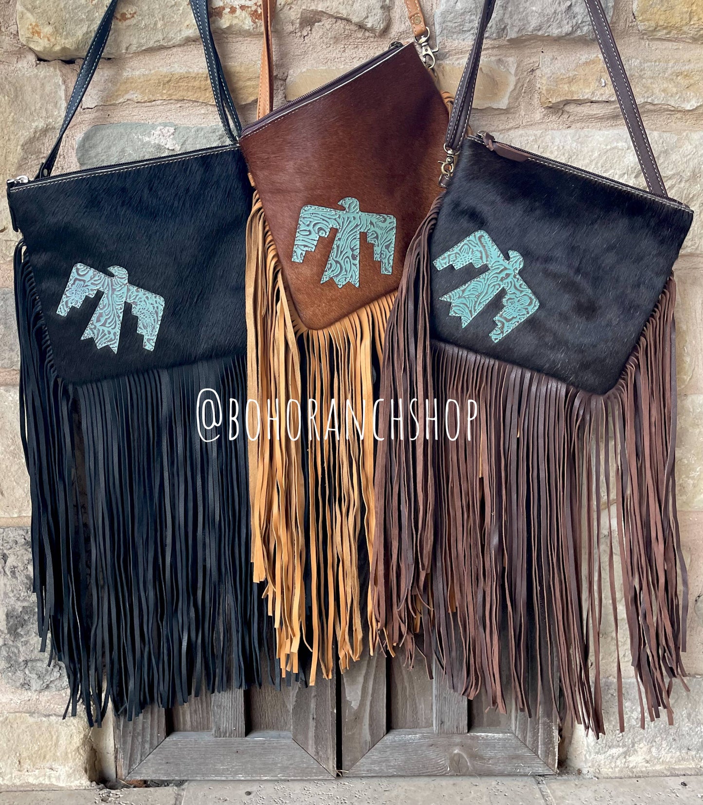 THUNDERBIRD COWHIDE CROSSBODY tooled Leather Cowhide Clutch